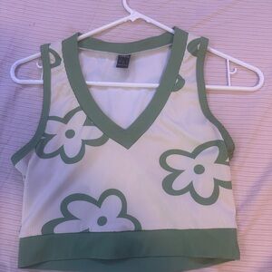 Green Floral Sleeveless Top